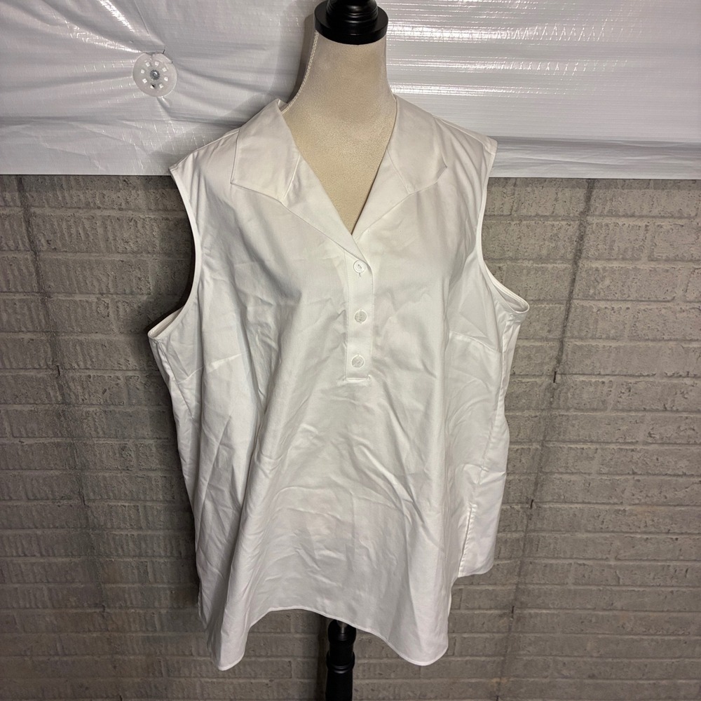Foxcroft NYC Heritage Non-Iron White Sleeveless Button Back Blouse 24W Shaped